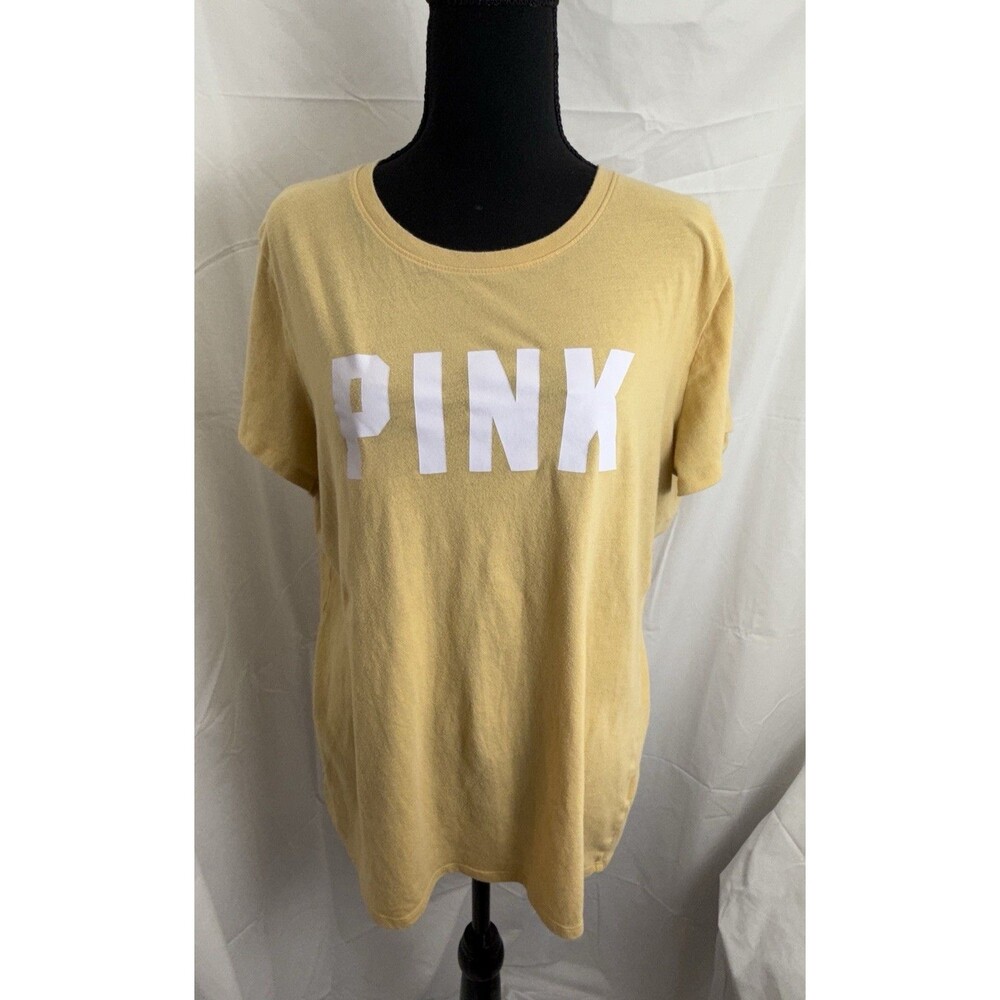 Victoria Secret PINK Logo T-Shirt Yellow XL Women’s Short Sleeve Oversized